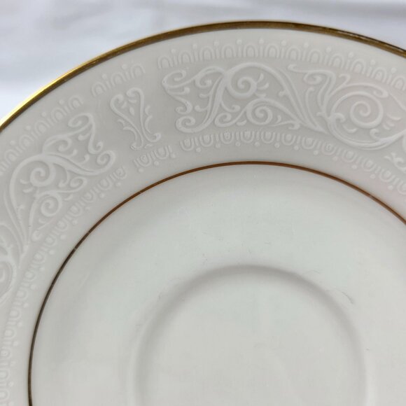 Noritake Tulane Cups & Saucers (2 Cups 4 Saucers) White Scrolls Gold Ring & Rim - Picture 13 of 15